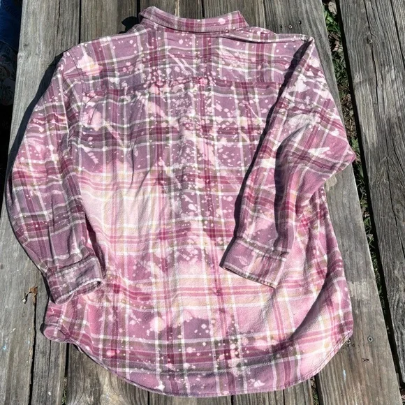 Handmade One of A Kind Bleached Out Farmgirl Flannel! - Picture 4 of 6